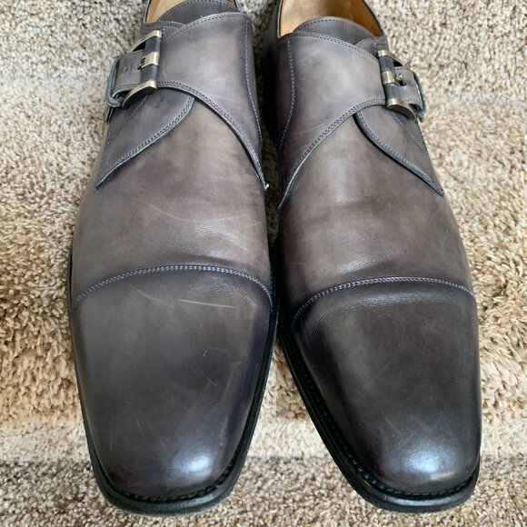 Magnanni Men\'s Grey Leather Monk Strap Shoes main image 4